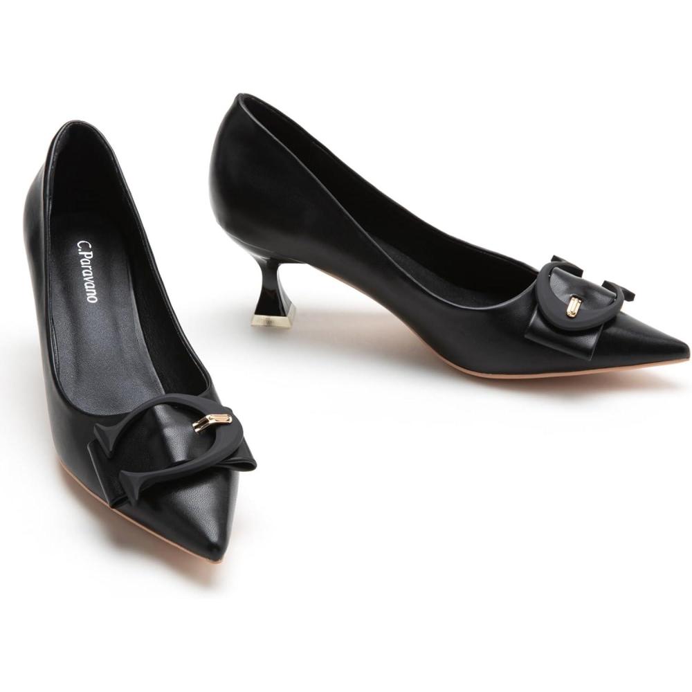 image:imageCParavano Womens Designer Pumps Kitten Heels for Women Low Heel Pumps Heels for Women Women Shoes DressyBlack Smooth