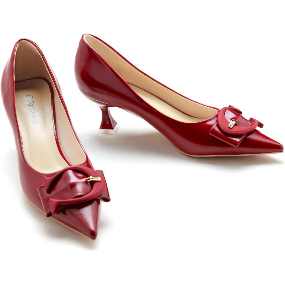 image:imageCParavano Womens Designer Pumps Kitten Heels for Women Low Heel Pumps Heels for Women Women Shoes DressyRed Smooth