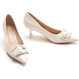 C.Paravano Womens Designer Pumps | Kitten Heels for Women | Low Heel Pumps | Heels for Women | Women Shoes Dressy(White Smooth)
