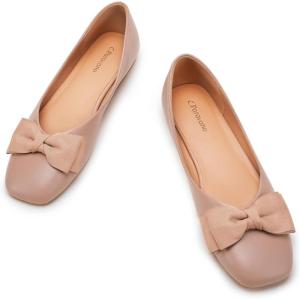 C.Paravano Women’s Flats | Genuine Leather | Women’s Ballet Flats | Square Toe Shoes | Leather Flats for Women(Nude)