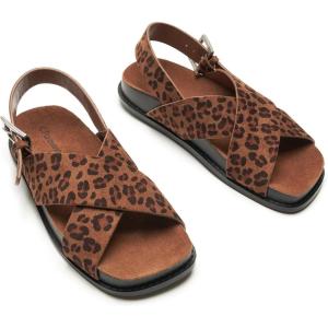 C.Paravano Women Sandals,Leopard Print Shoes Women Comfortable Dressy Flat Slides Summer Sandals with Arch Support for Walking Beach Casual Adjustable Buckle Slip-Ons Fashion Shoes(Leopard,Size 10)