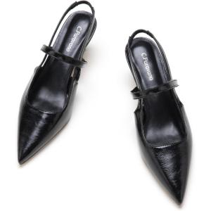 C.Paravano Slingback Flats for Women Pointed Toe Kitten Heels Pumps Ankle Strap Comfort for Office Casual Wear Dress Shoes(Size 8.5,Black Heels)