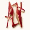 C.Paravano Kitten Heels for Women Pointed Toe Slingback Heels Low Heel Women’s Pumps Shoes Closed Toe Sandals(Red)
