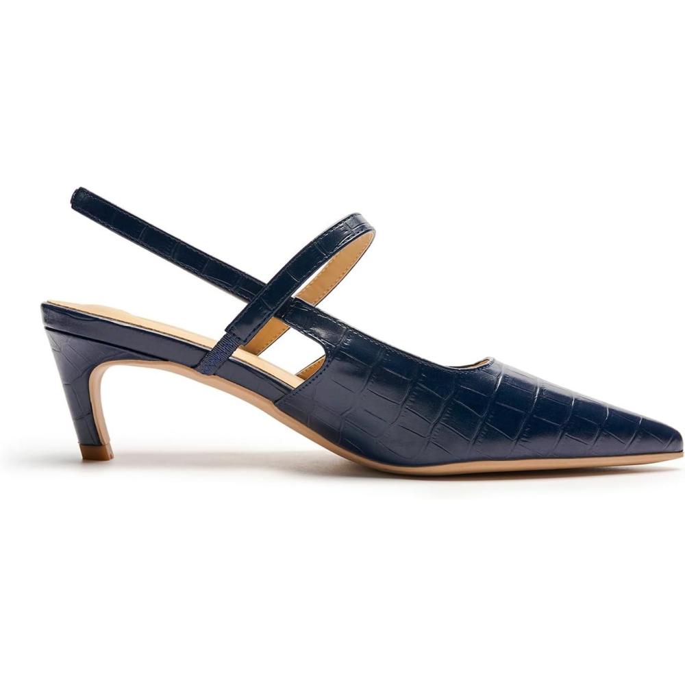 image:imageCParavano Kitten Heels for Women Pointed Toe Slingback Heels Low Heel Womens Pumps Shoes Closed Toe SandalsNavy Croc