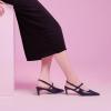 C.Paravano Kitten Heels for Women Pointed Toe Slingback Heels Low Heel Women’s Pumps Shoes Closed Toe Sandals(Navy Croc)