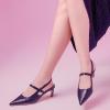 C.Paravano Kitten Heels for Women Pointed Toe Slingback Heels Low Heel Women’s Pumps Shoes Closed Toe Sandals(Navy Croc)