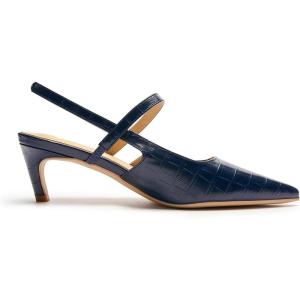 C.Paravano Kitten Heels for Women Pointed Toe Slingback Heels Low Heel Women’s Pumps Shoes Closed Toe Sandals(Navy Croc)