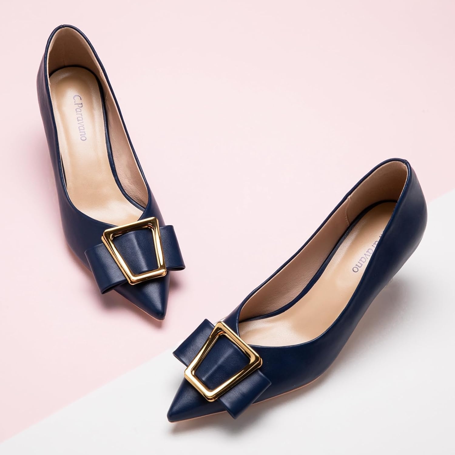 image:imageCParavano Pumps Shoes Women Kitten Heels Low Heel Dress Shoes for Women Pointed Toe Heels SpringSummer EventsNavySize 55