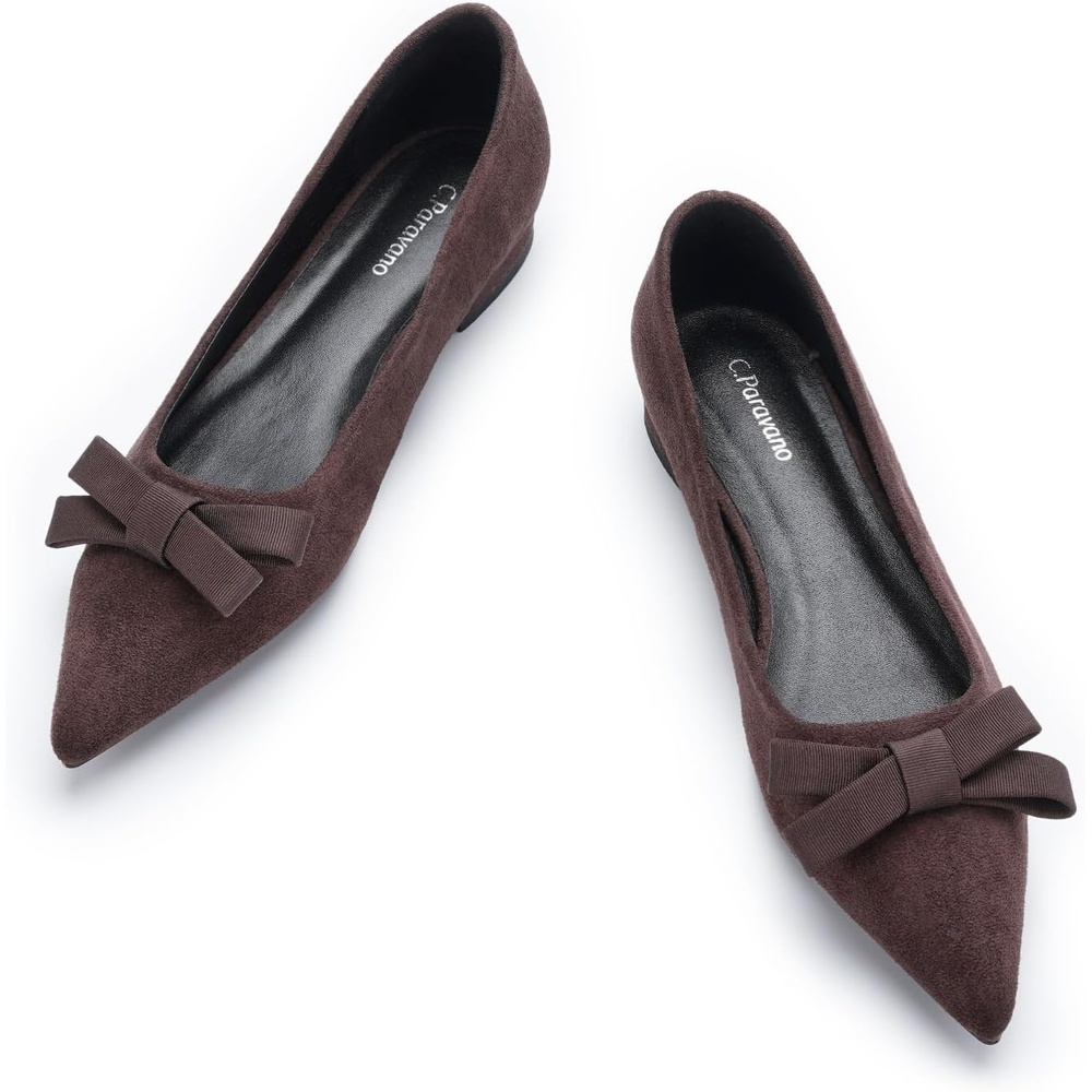 image:imageCParavano Womens Suede Bow Knot Ballet Flats Pointed Toe SlipOn Comfort Shoes for Casual amp Formal Wear
