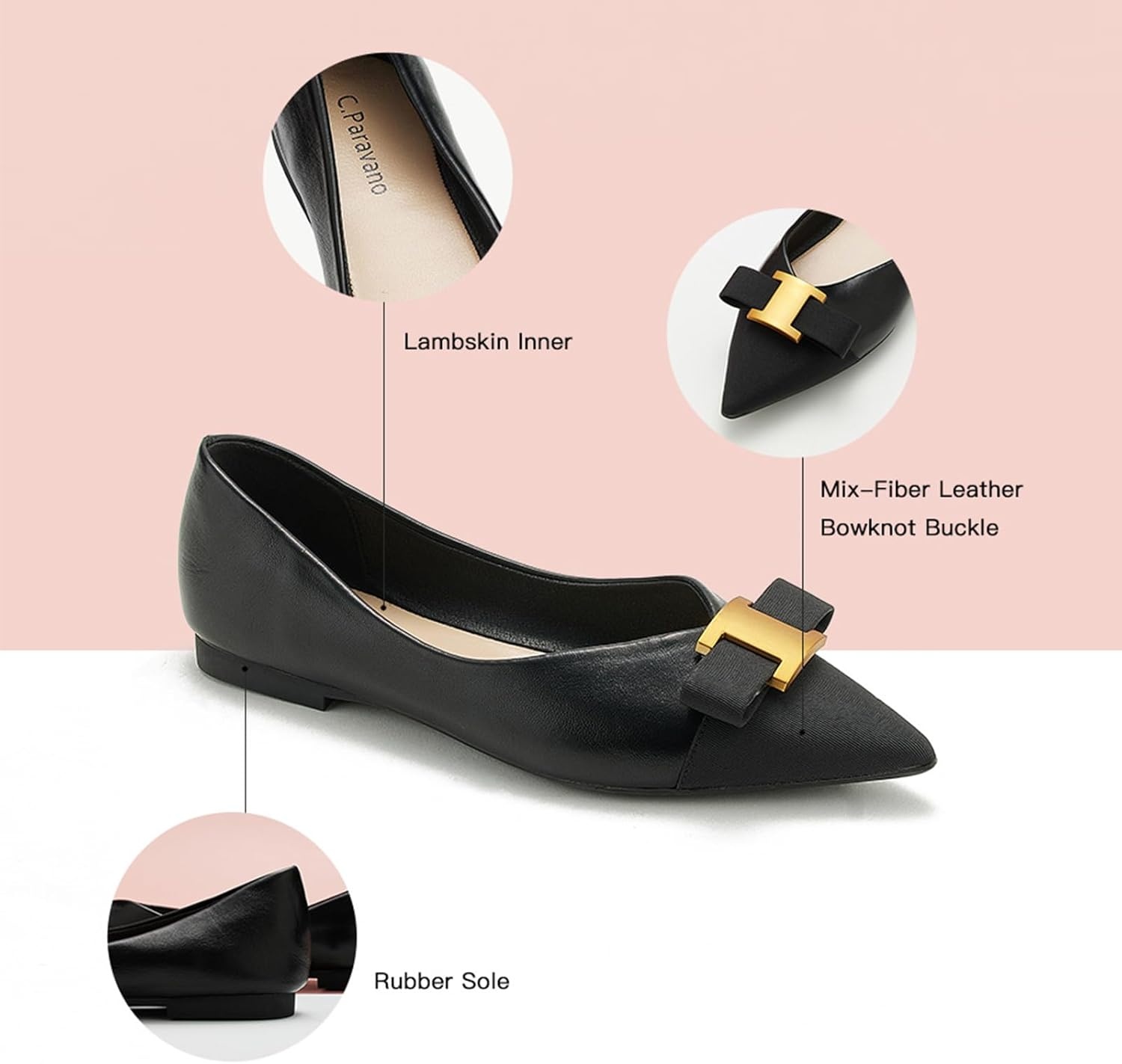 image:imageCParavano Flats for Women Pointed Toe Flats Ballet Flats Women Dressy Shoes ComfortableSize 10Black