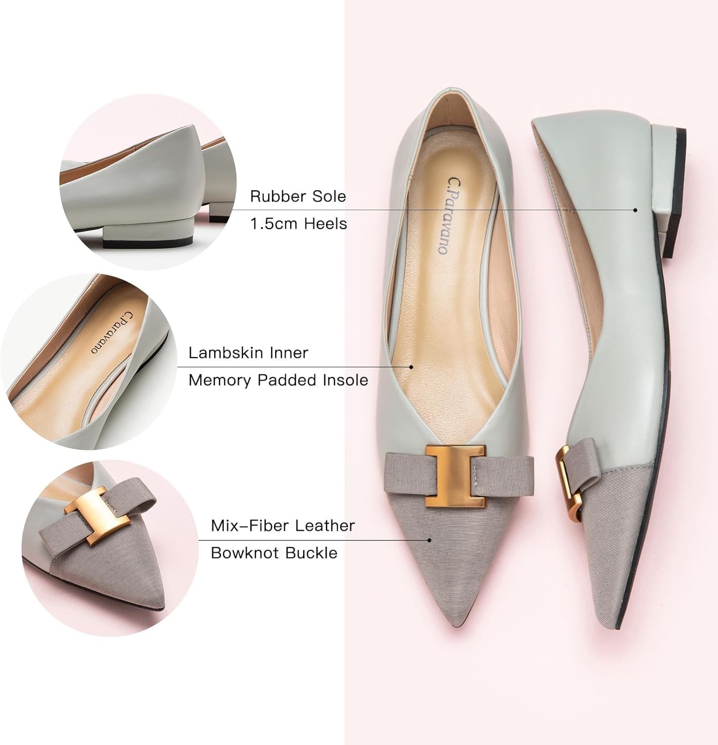 image:imageCParavano Flats for Women Pointed Toe Flats Ballet Flats Women Shoes Dressy ComfortableSize 105Grey
