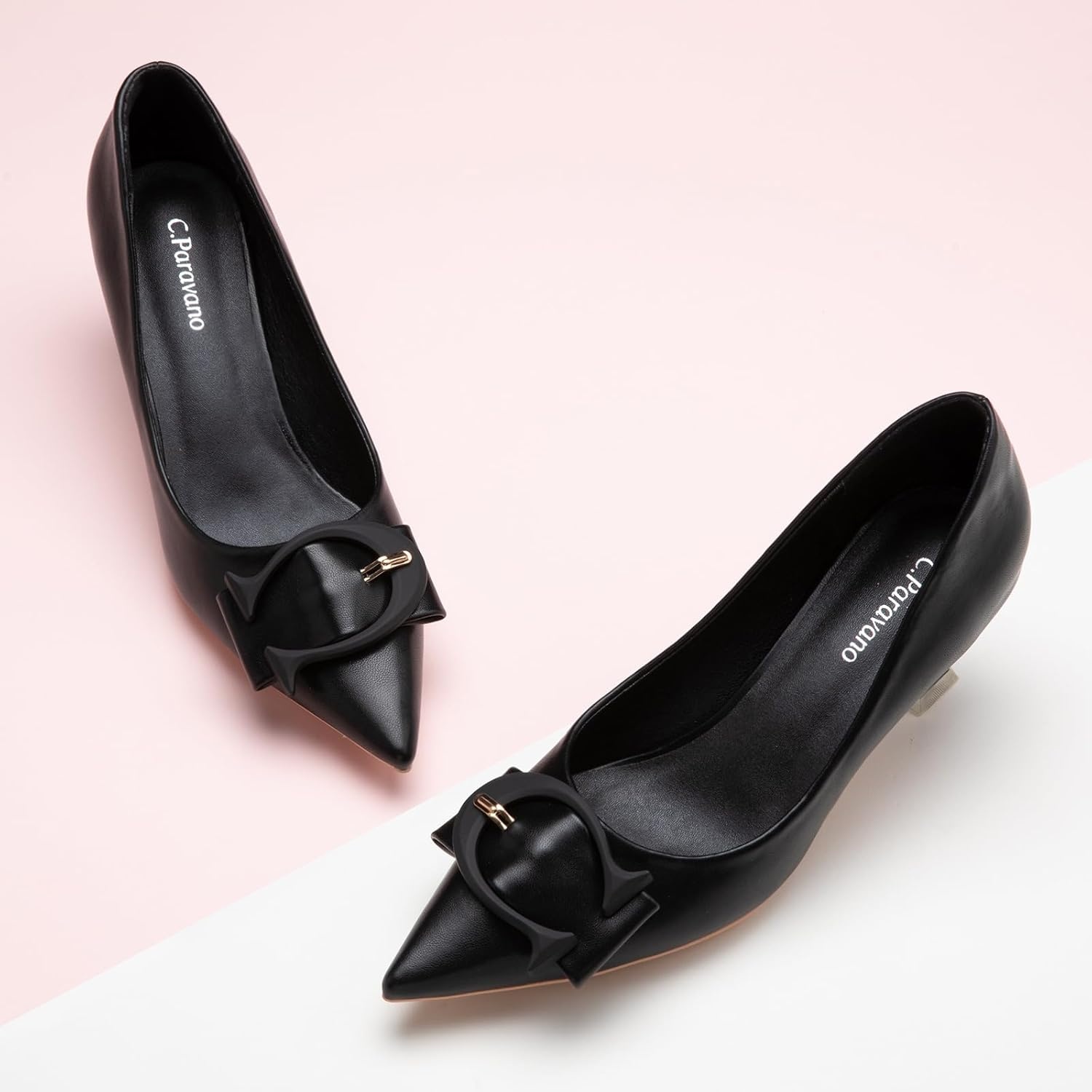 image:imageCParavano Womens Kitten Heels for Women Pointed Toe Low Heel Pumps Designer Pumps Heels for Women Shoes DressyBlack Smooth