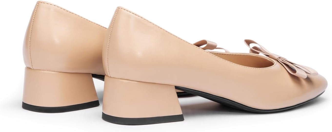 image:imageCParavano Womens Pumps Luxury Leather Pumps 15 Inch Chunky Block Heel amp Square Toe Fabric BowBeige