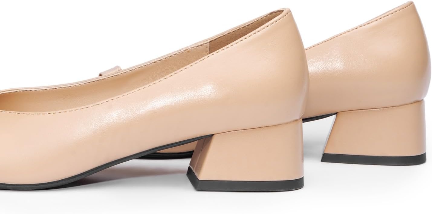 image:imageCParavano Womens Pumps Luxury Leather Pumps 15 Inch Chunky Block Heel amp Square Toe Fabric BowBeige