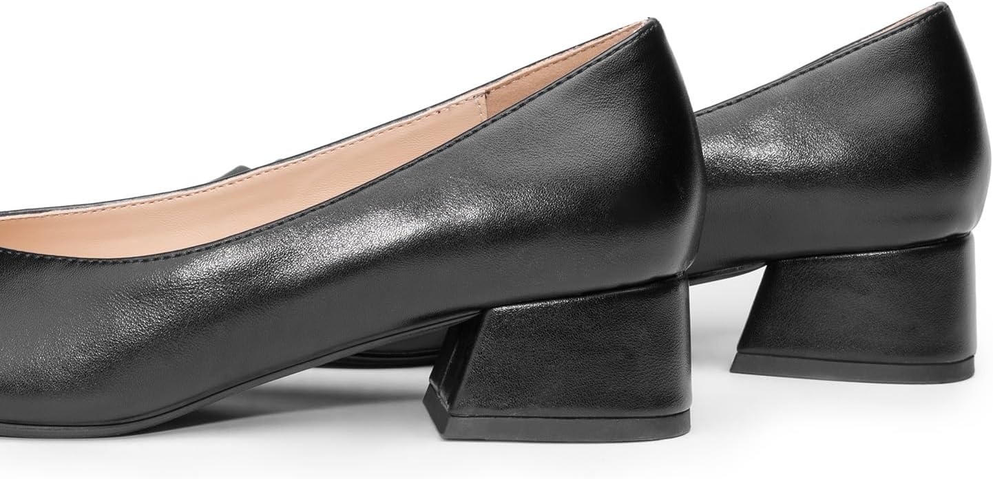 image:imageCParavano Womens Pumps Luxury Leather Pumps 15 Inch Chunky Block Heel amp Square Toe Fabric BowBlack