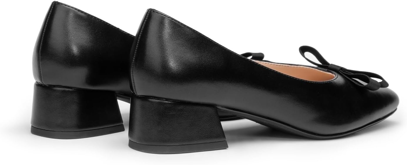 image:imageCParavano Womens Pumps Luxury Leather Pumps 15 Inch Chunky Block Heel amp Square Toe Fabric BowBlack