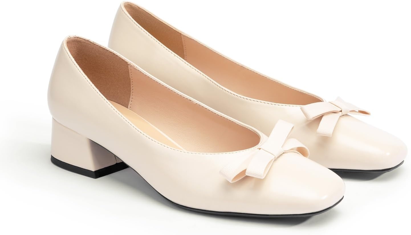 image:imageCParavano Womens Pumps Luxury Leather Pumps 15 Inch Chunky Block Heel amp Square Toe Fabric BowIvory