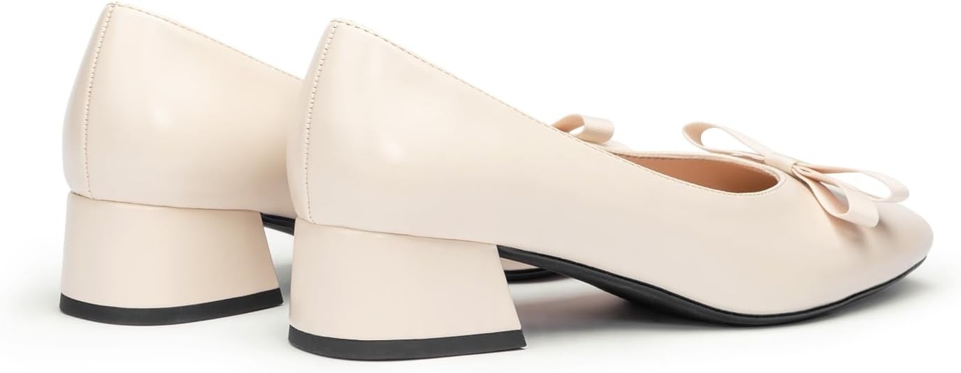 image:imageCParavano Womens Pumps Luxury Leather Pumps 15 Inch Chunky Block Heel amp Square Toe Fabric BowIvory