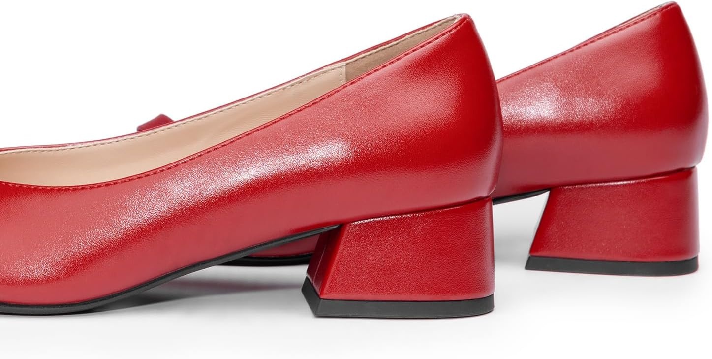 image:imageCParavano Womens Pumps Luxury Leather Pumps 15 Inch Chunky Block Heel amp Square Toe Fabric BowRed