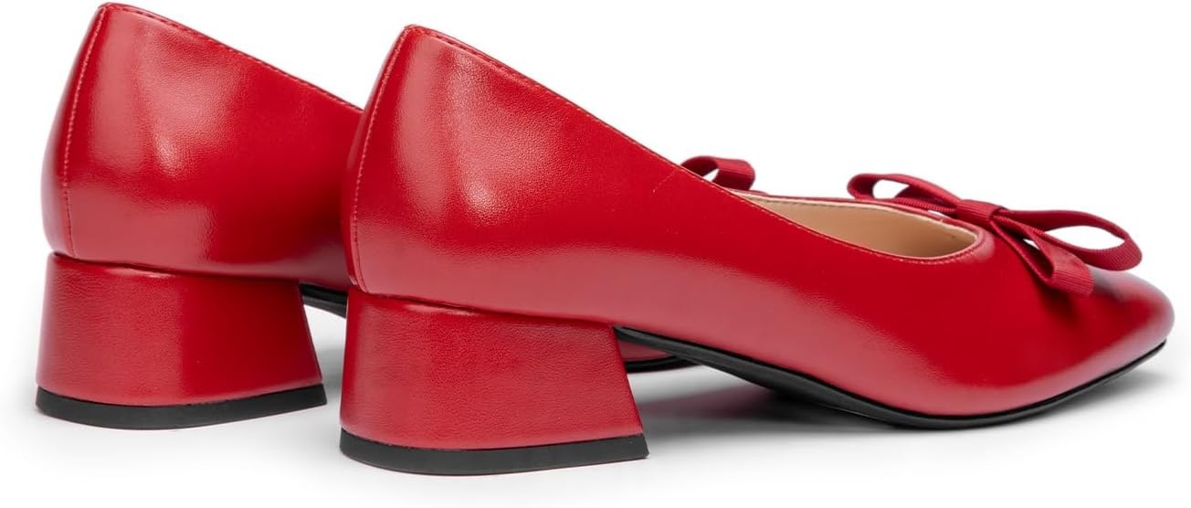 image:imageCParavano Womens Pumps Luxury Leather Pumps 15 Inch Chunky Block Heel amp Square Toe Fabric BowRed