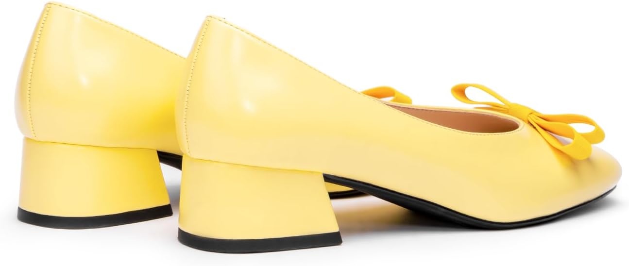 image:imageCParavano Womens Pumps Luxury Leather Pumps 15 Inch Chunky Block Heel amp Square Toe Fabric BowYellow