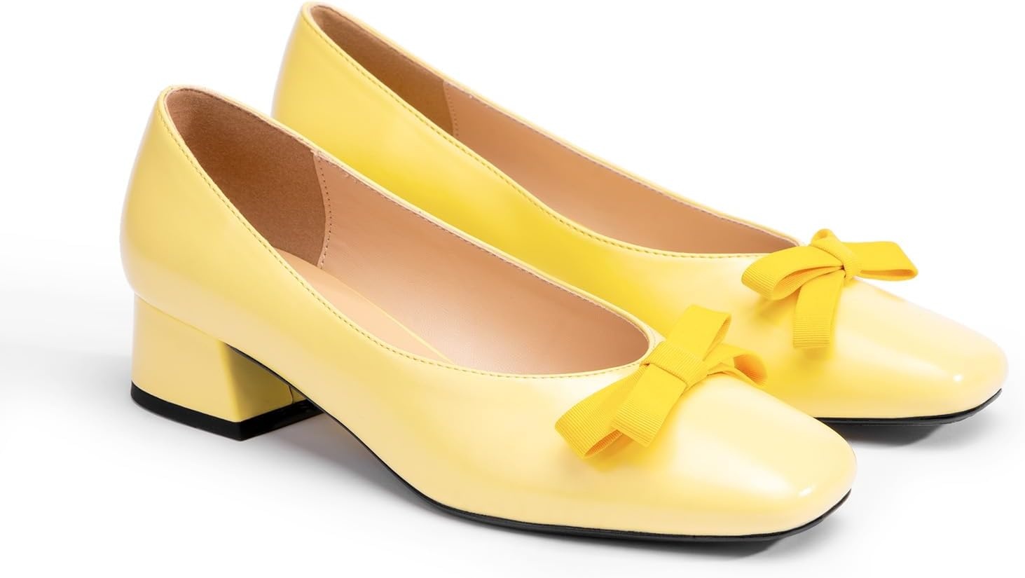 image:imageCParavano Womens Pumps Luxury Leather Pumps 15 Inch Chunky Block Heel amp Square Toe Fabric BowYellow