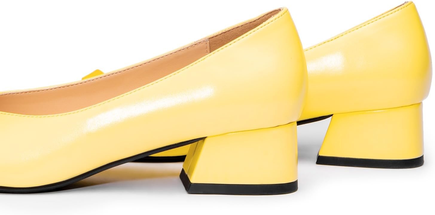 image:imageCParavano Womens Pumps Luxury Leather Pumps 15 Inch Chunky Block Heel amp Square Toe Fabric BowYellow
