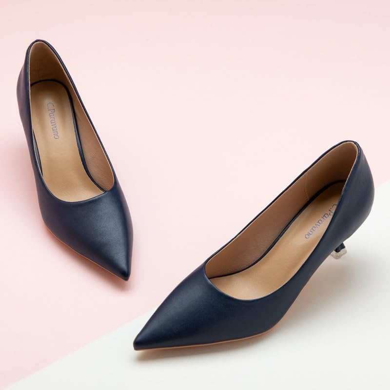 image:imageCParavano Womens Pumps Wedding Shoes Dressy Low Heel Work Casual Heels Pointed Toe Heels for Office Wear and Casual OutfitsSize 85Light Blue