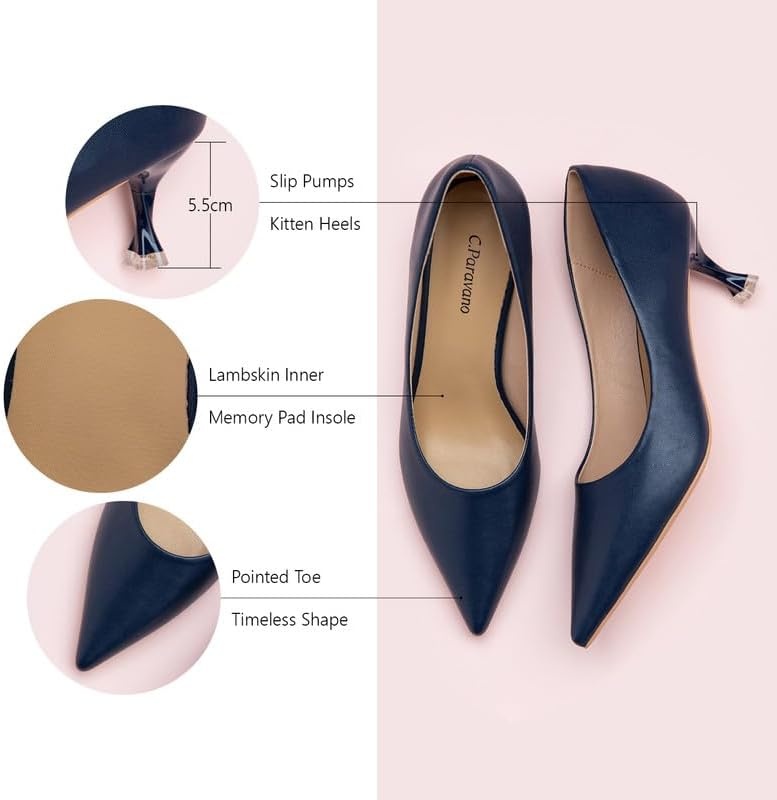 image:imageCParavano Womens Pumps Wedding Shoes Dressy Low Heel Work Casual Heels Pointed Toe Heels for Office Wear and Casual OutfitsSize 85Light Blue