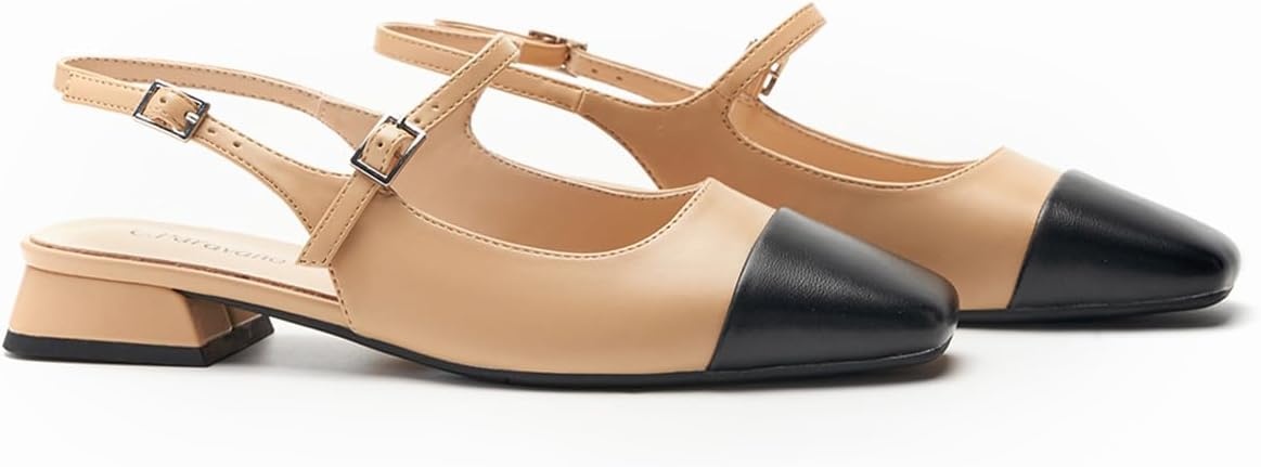 image:imageCParavano Womens Slingback Sandals Low Block Heel Square Toe Closed Toe Adjustable Ankle Strap Comfortable Walking Shoes for DailyBeige