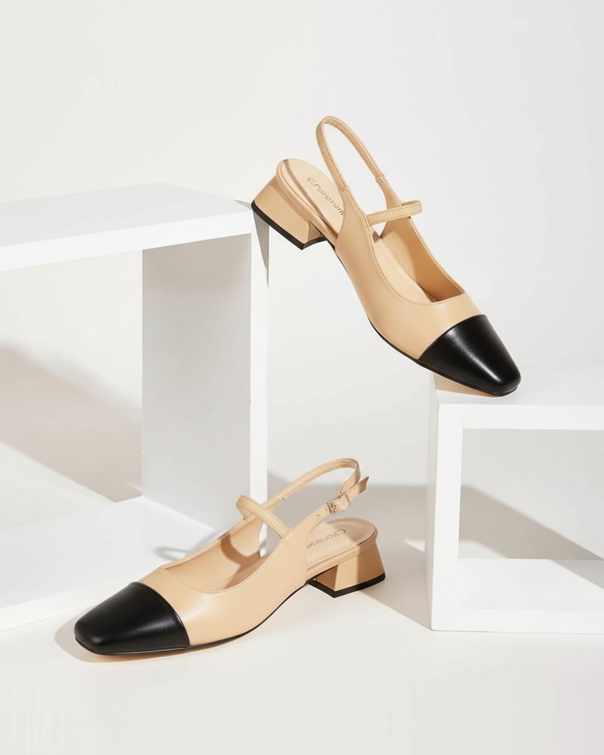 image:imageCParavano Womens Slingback Sandals Low Block Heel Square Toe Closed Toe Adjustable Ankle Strap Comfortable Walking Shoes for DailyBeige