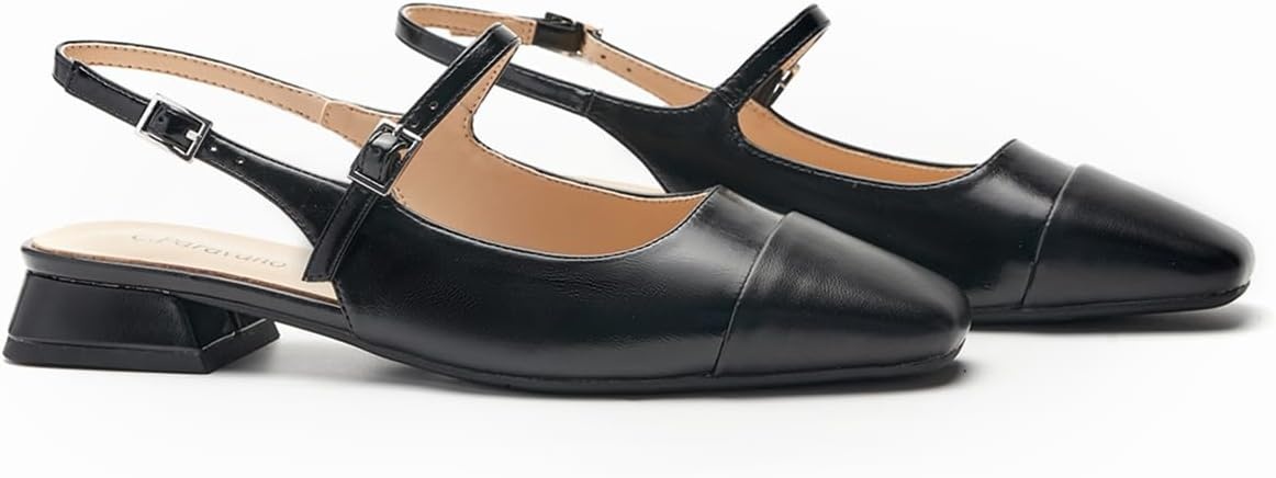 image:imageCParavano Womens Slingback Sandals Low Block Heel Square Toe Closed Toe Adjustable Ankle Strap Comfortable Walking Shoes for DailyBlack