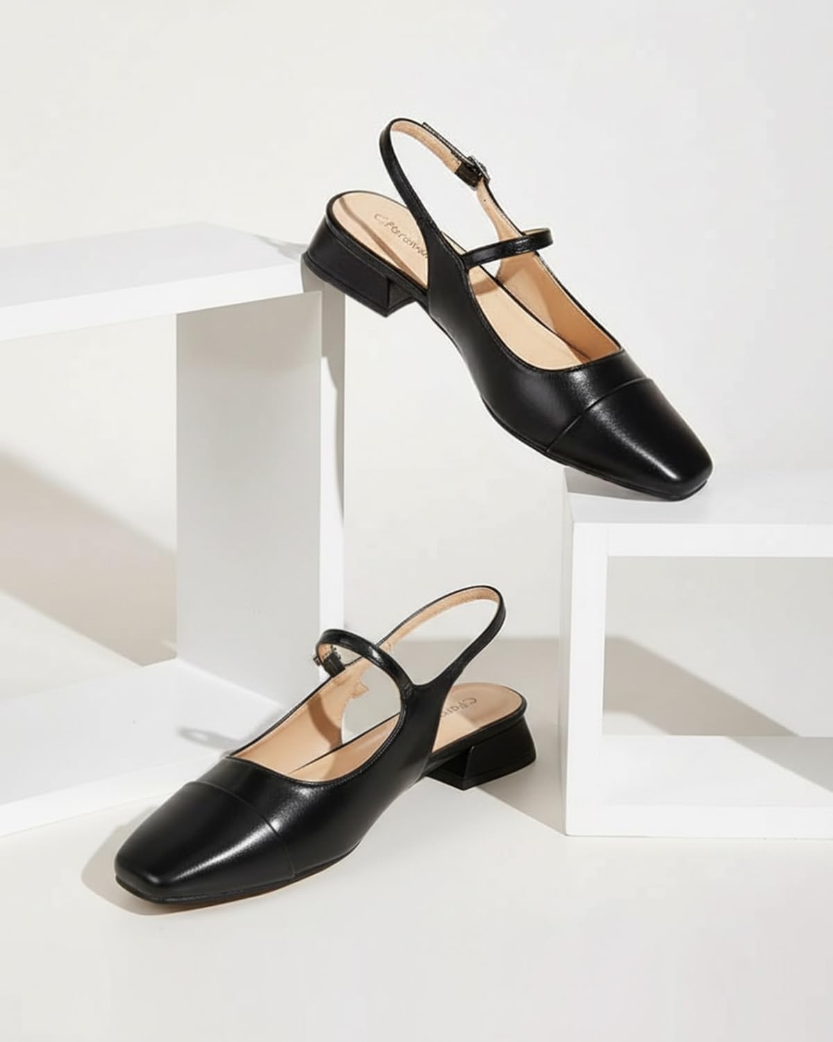 image:imageCParavano Womens Slingback Sandals Low Block Heel Square Toe Closed Toe Adjustable Ankle Strap Comfortable Walking Shoes for DailyBlack