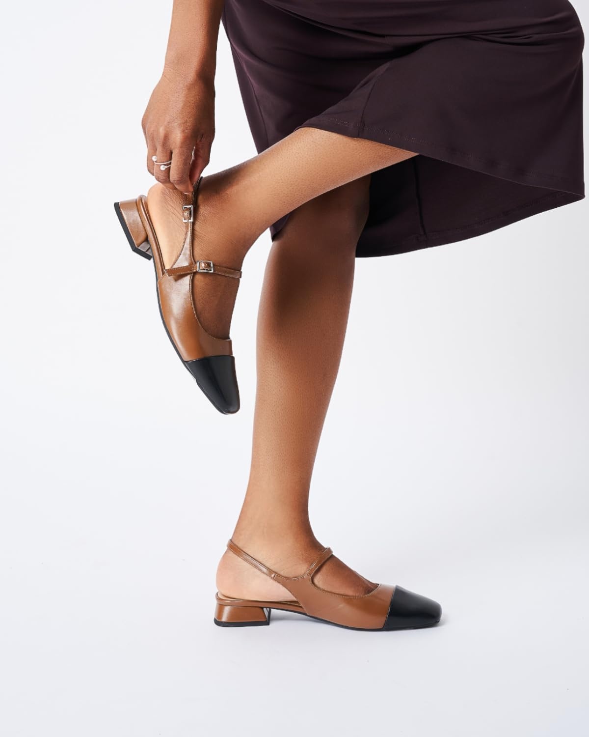image:imageCParavano Womens Slingback Sandals Low Block Heel Square Toe Closed Toe Adjustable Ankle Strap Comfortable Walking Shoes for DailyBrown