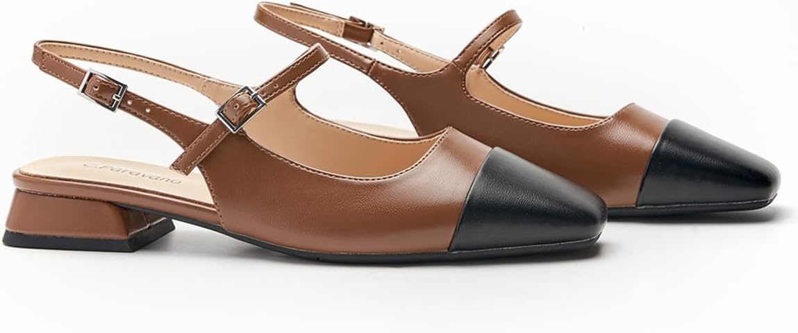 image:imageCParavano Womens Slingback Sandals Low Block Heel Square Toe Closed Toe Adjustable Ankle Strap Comfortable Walking Shoes for DailyBrown
