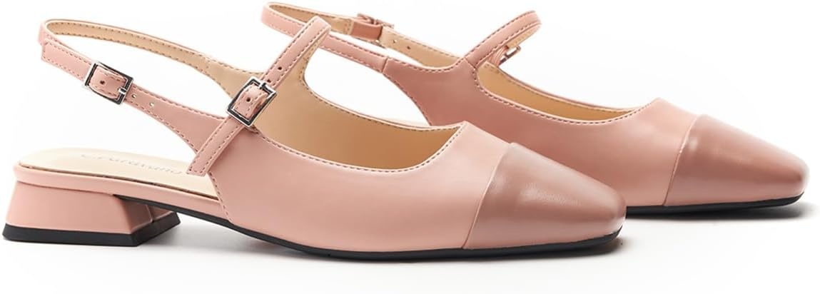 image:imageCParavano Womens Slingback Sandals Low Block Heel Square Toe Closed Toe Adjustable Ankle Strap Comfortable Walking Shoes for DailyPink