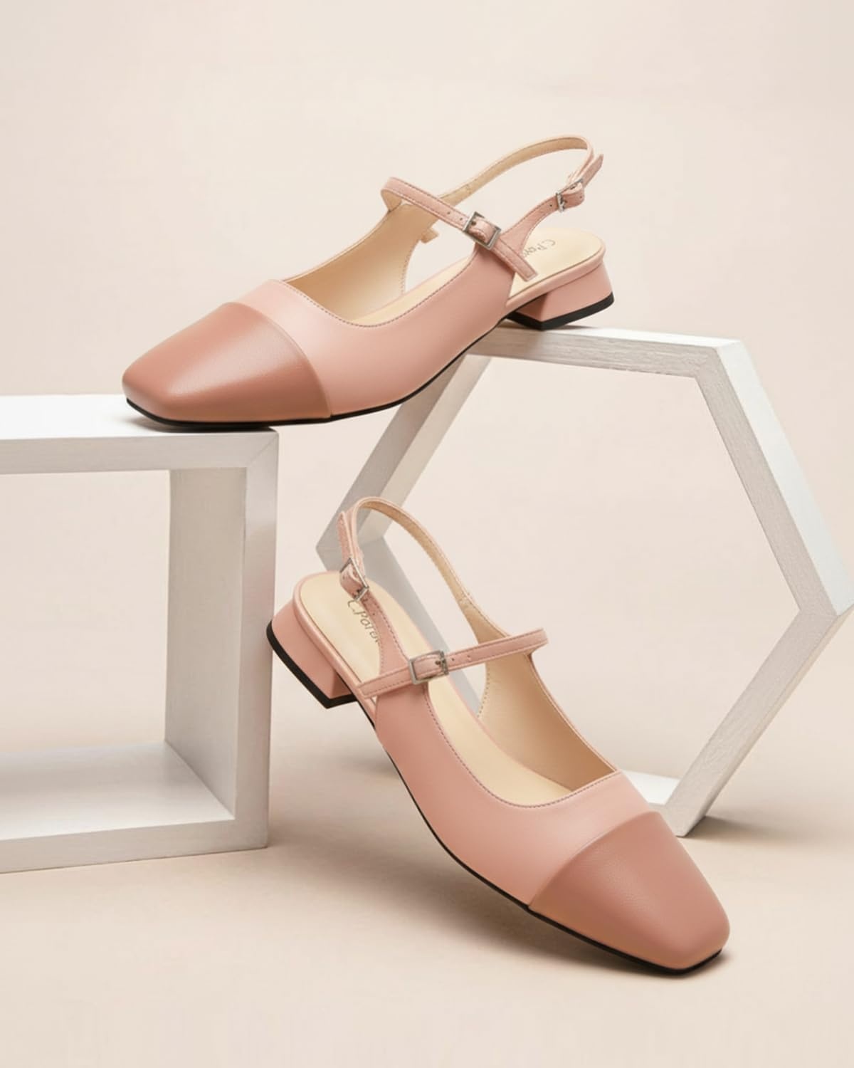 image:imageCParavano Womens Slingback Sandals Low Block Heel Square Toe Closed Toe Adjustable Ankle Strap Comfortable Walking Shoes for DailyPink