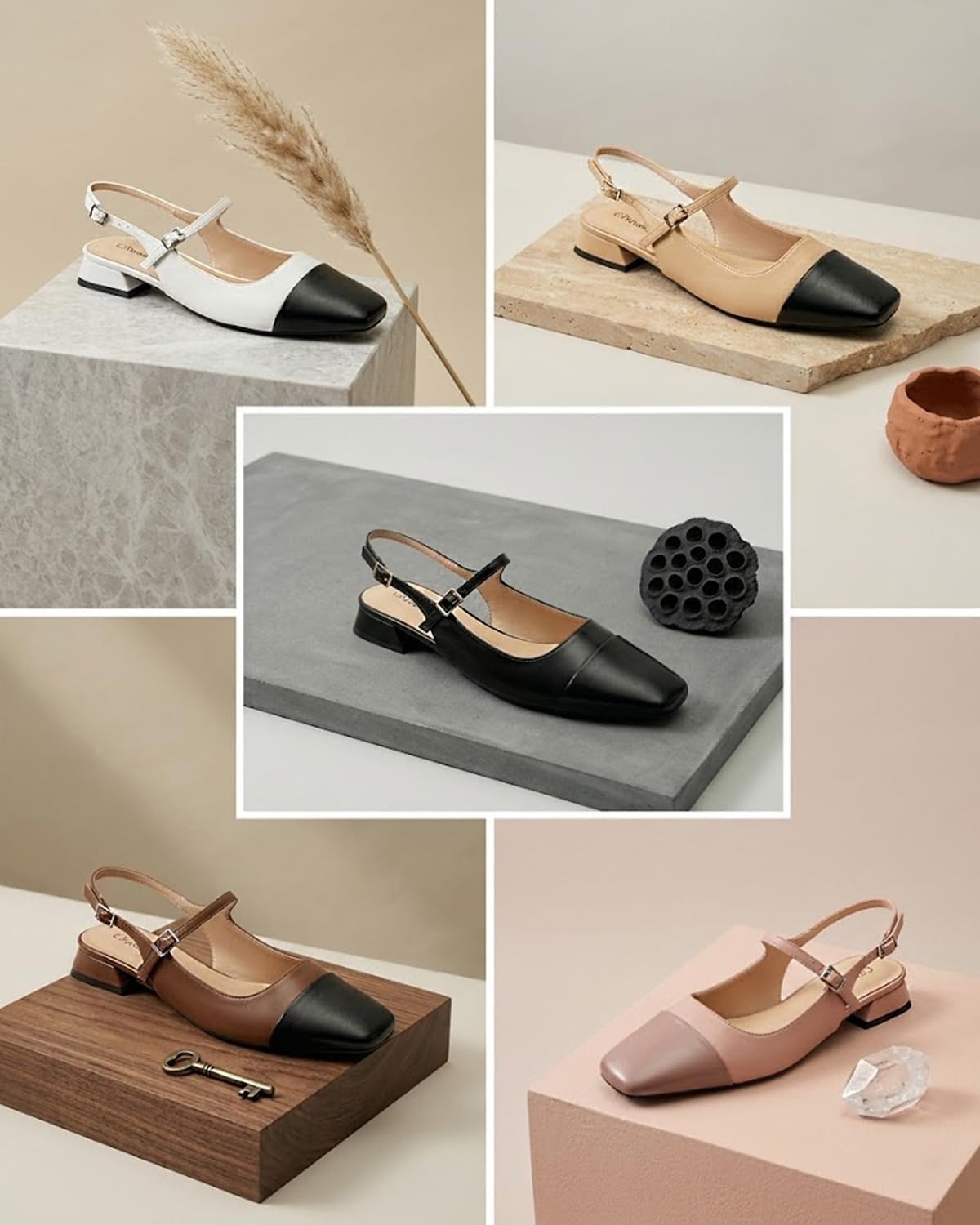 image:imageCParavano Womens Slingback Sandals Low Block Heel Square Toe Closed Toe Adjustable Ankle Strap Comfortable Walking Shoes for DailyPink