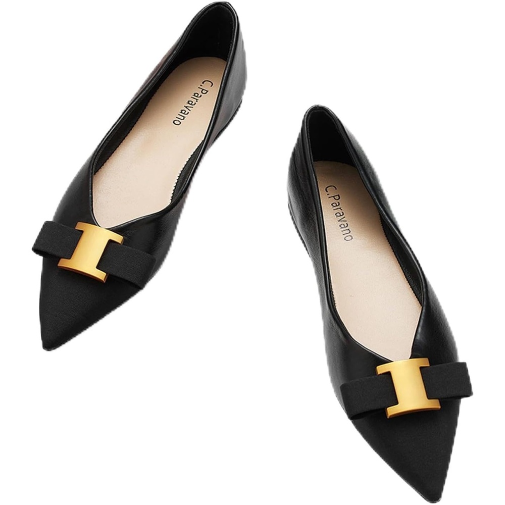 image:imageCParavano Flats for Women Pointed Toe Flats Ballet Flats Women Dressy Shoes ComfortableSize 10Black