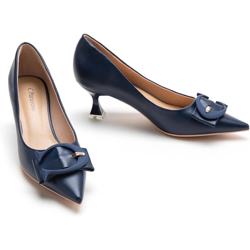 image:imageCParavano Womens Kitten Heels for Women Pointed Toe Low Heel Pumps Designer Pumps Heels for Women Shoes DressyNavy