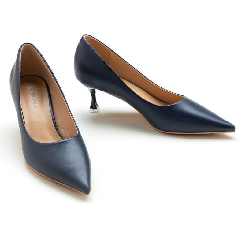 image:imageCParavano Womens Pumps Wedding Shoes Dressy Low Heel Work Casual Heels Pointed Toe Heels for Office Wear and Casual OutfitsSize 85Light Blue