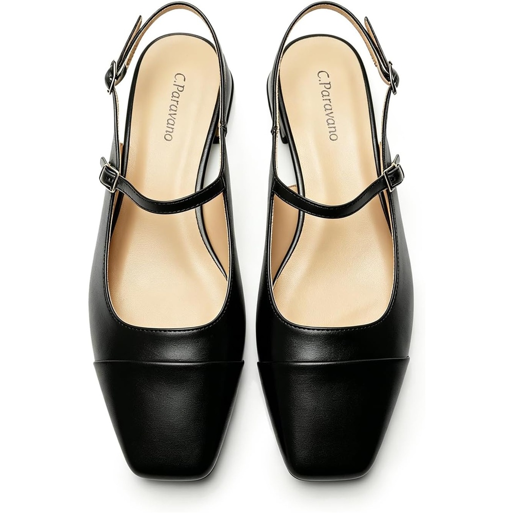 image:imageCParavano Womens Slingback Sandals Low Block Heel Square Toe Closed Toe Adjustable Ankle Strap Comfortable Walking Shoes for DailyBlack