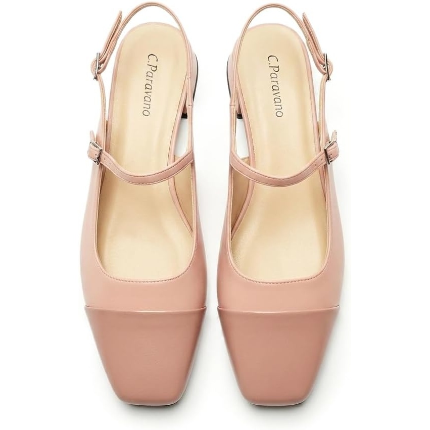image:imageCParavano Womens Slingback Sandals Low Block Heel Square Toe Closed Toe Adjustable Ankle Strap Comfortable Walking Shoes for DailyPink